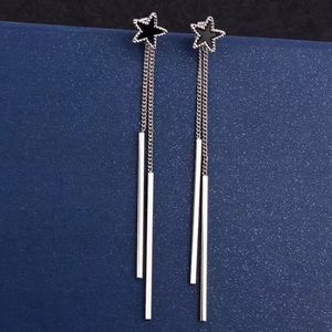 π New Silver Plated Black Star Drop Earrings